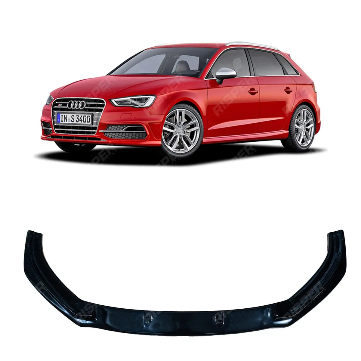 Risper Front Splitter Lip In Gloss Black For Audi A3 S-Line/S3 8V Facelift 2016-2020