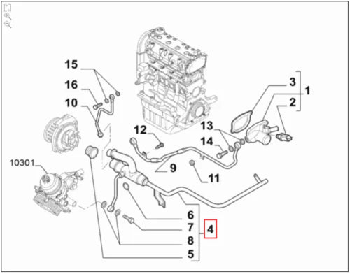 Genuine Abarth 500 2011> Coolant Water Pipe