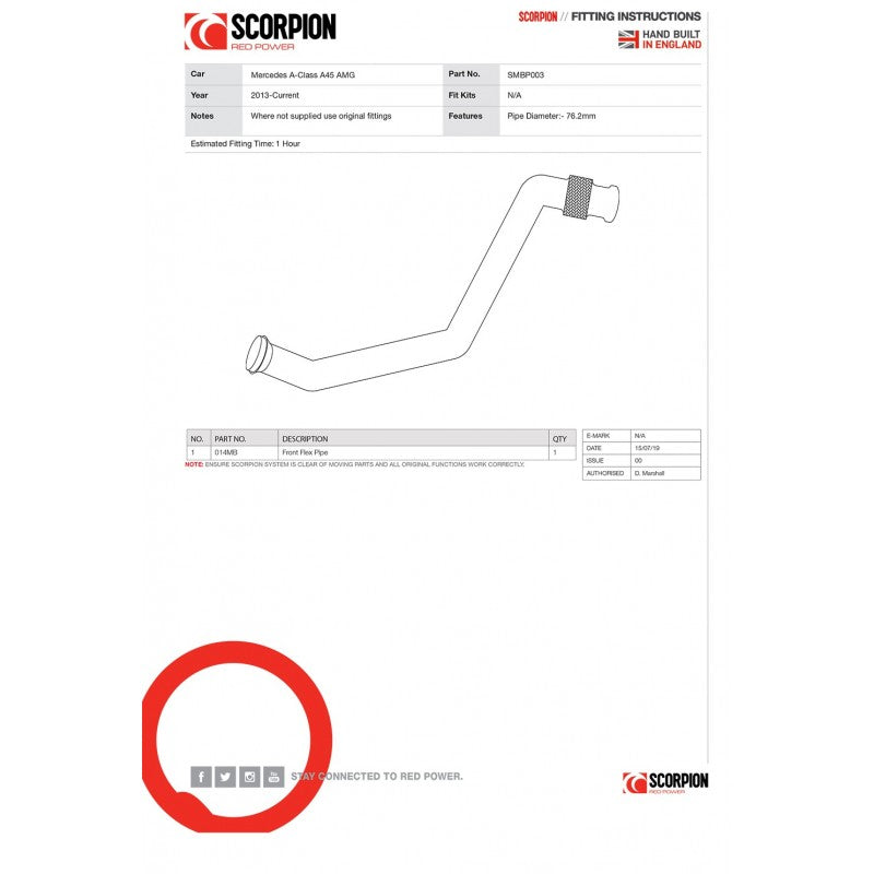Scorpion Exhausts - Mercedes-Benz A-Class A45 / CLA45 AMG 4Matic 2013 To 2018 Front Flex Pipe SMBP003 - TMC Motorsport