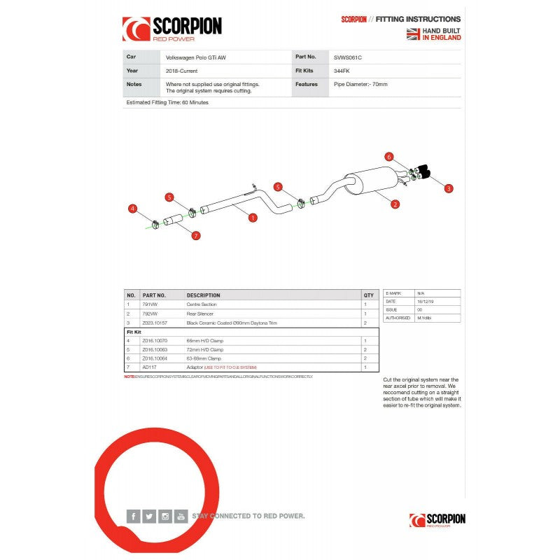 Scorpion Exhausts - Volkswagen Polo Gti 2.0T AW (GPF Model) Non-Resonated GPF Back Exhaust System Black Tips SVWS061C - TMC Motorsport