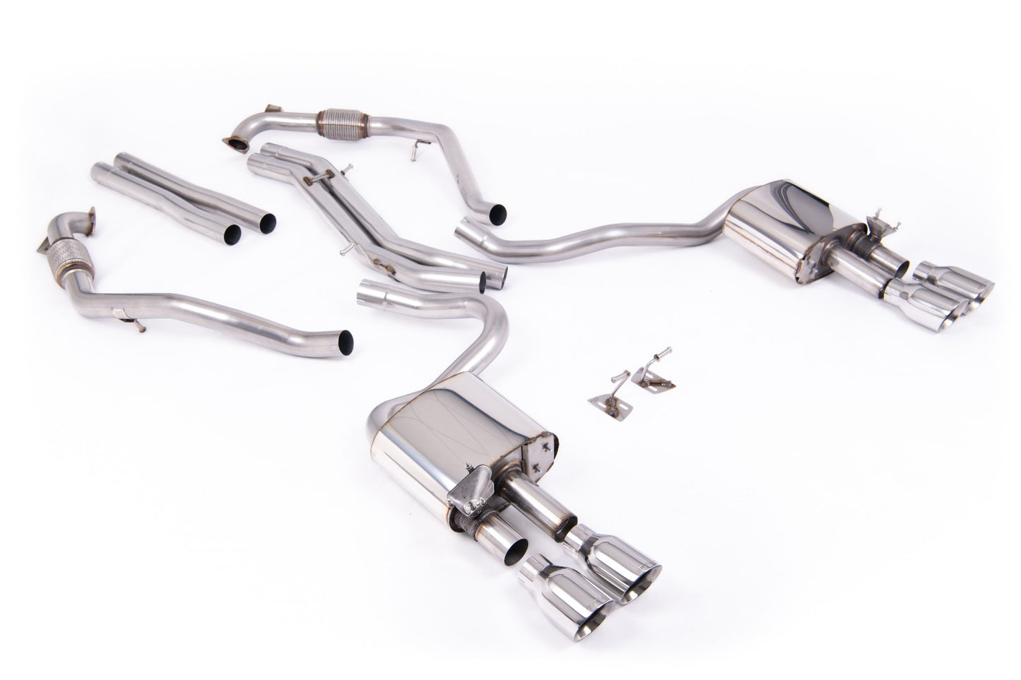 Audi S5 B9 Sport Diff models with Brace Bars - Non-Resonated Cat-Back (Louder) with Quad Polished Trims