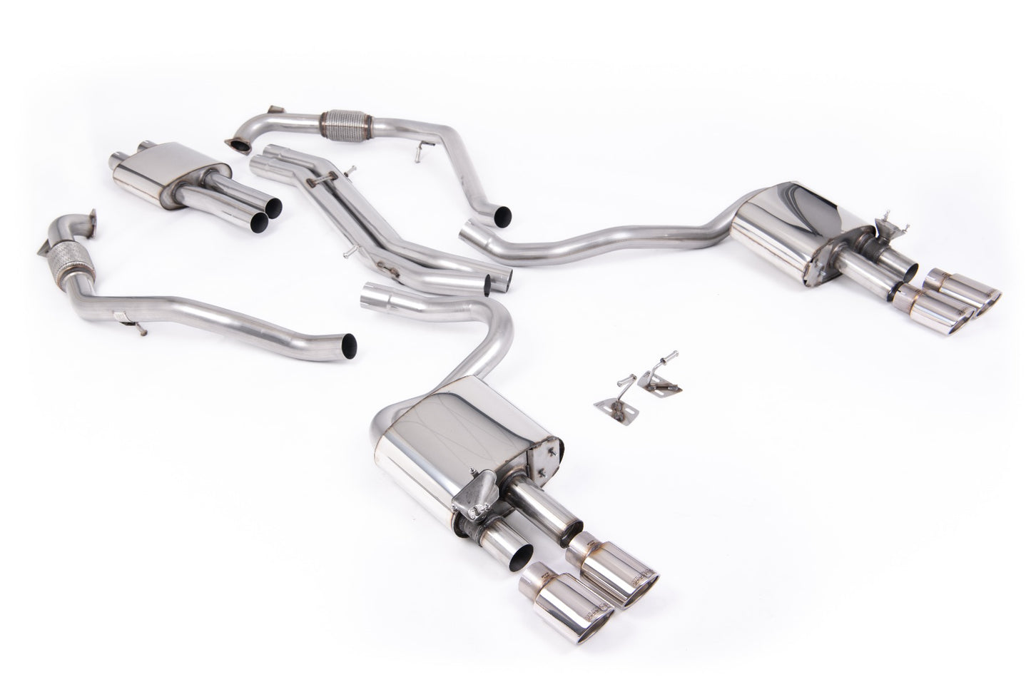 Audi S5 B9 Sport Diff models with Brace Bars (RHD) - Resonated Cat-Back with Quad Polished Oval Trims