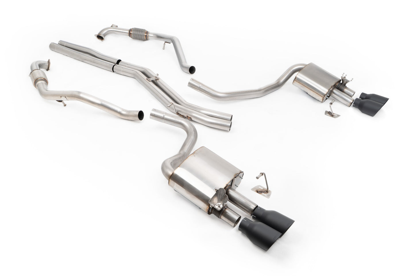 Audi S4/S5 B9 Sport Diff without Brace Bars - Non-Resonated (Louder) Cat-Back Exhaust System with Quad GT-100 Cerakote Black Trims