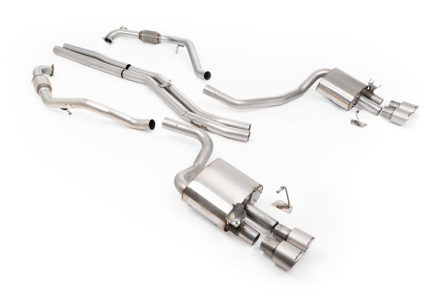 Audi S4/S5 B9 Sport Diff without Brace Bars - Non-Resonated (Louder) Cat-Back Exhaust System with Quad GT-100 Titanium Trims