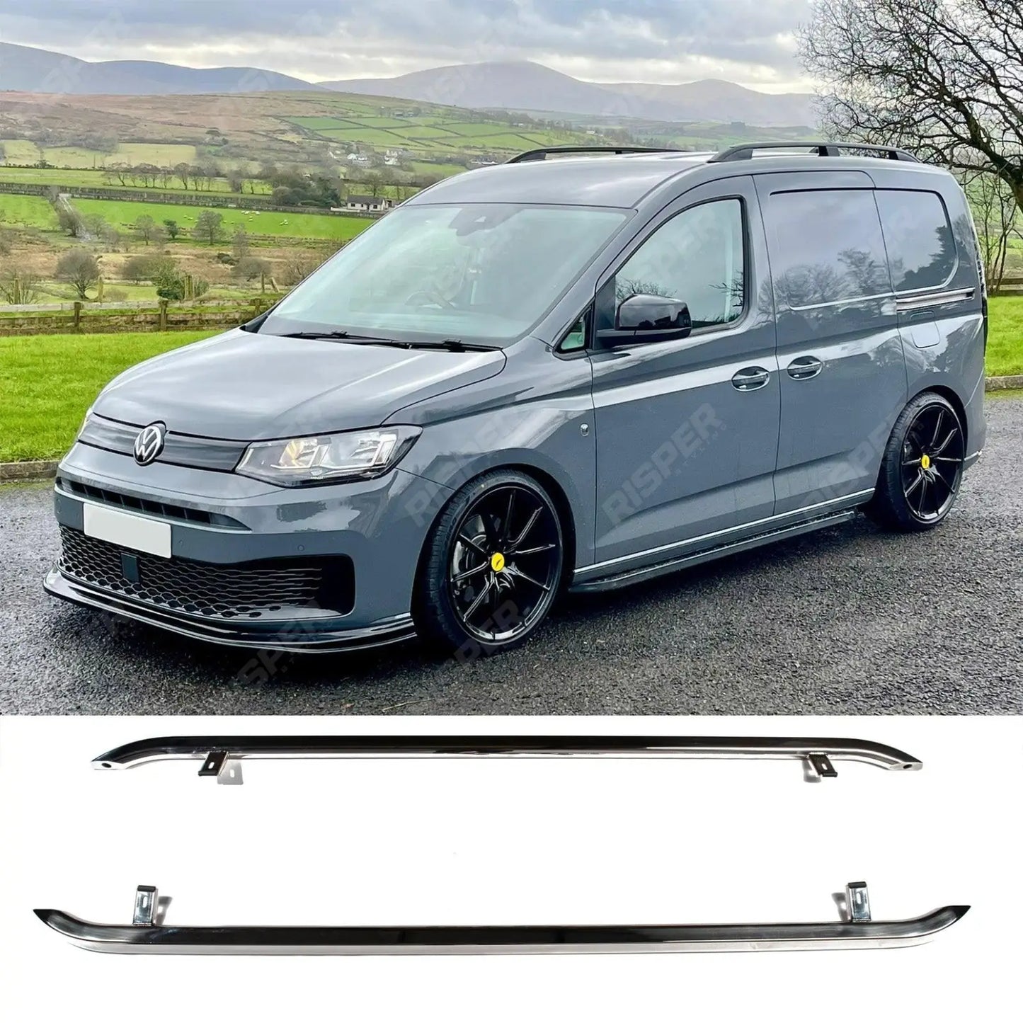 VW Caddy 2021 On SWB Trapezoid Side Bars in Stainless Steel