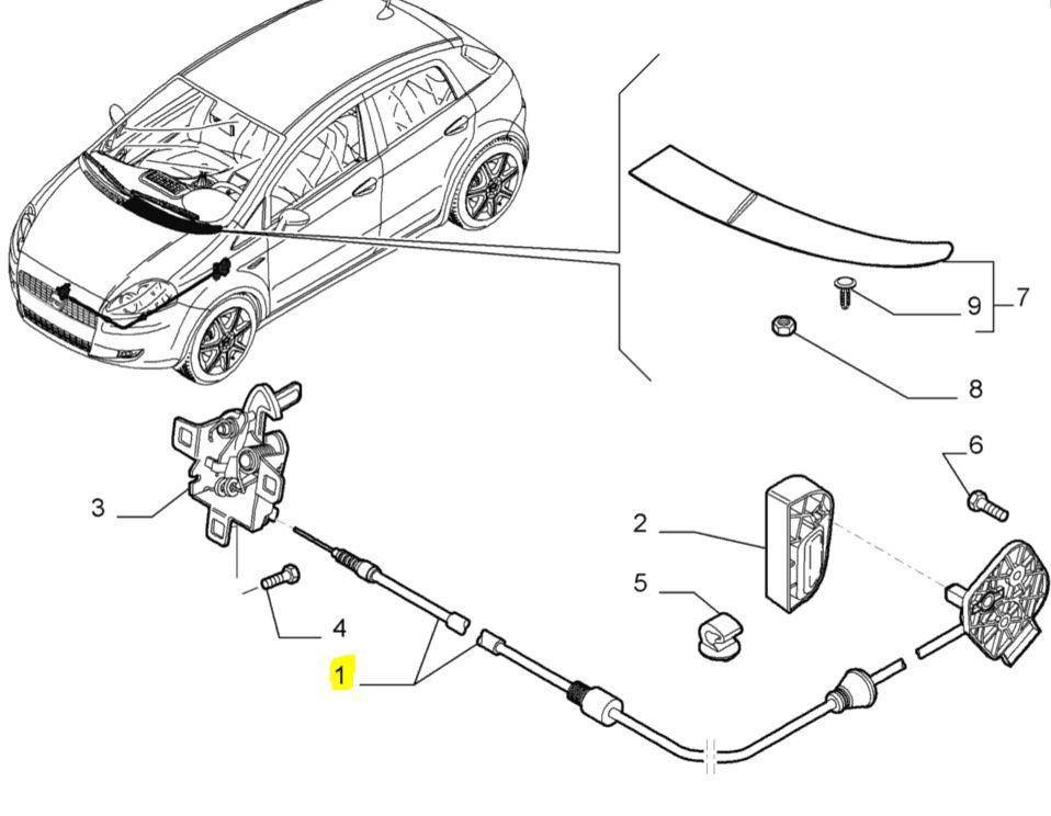 Genuine Abarth Bonnet Release Cable - Grande Punto Abarth & Evo Abarth - TMC Motorsport