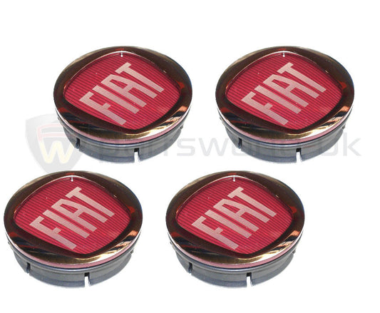 Set of FOUR Red Center Caps - Fiat Panda 735469011