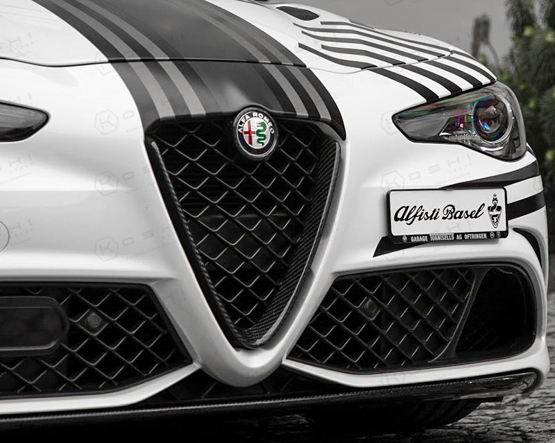 Alfa Romeo Giulia Front V Shield Emblem Grille Frame - Carbon Fibre - TMC Motorsport