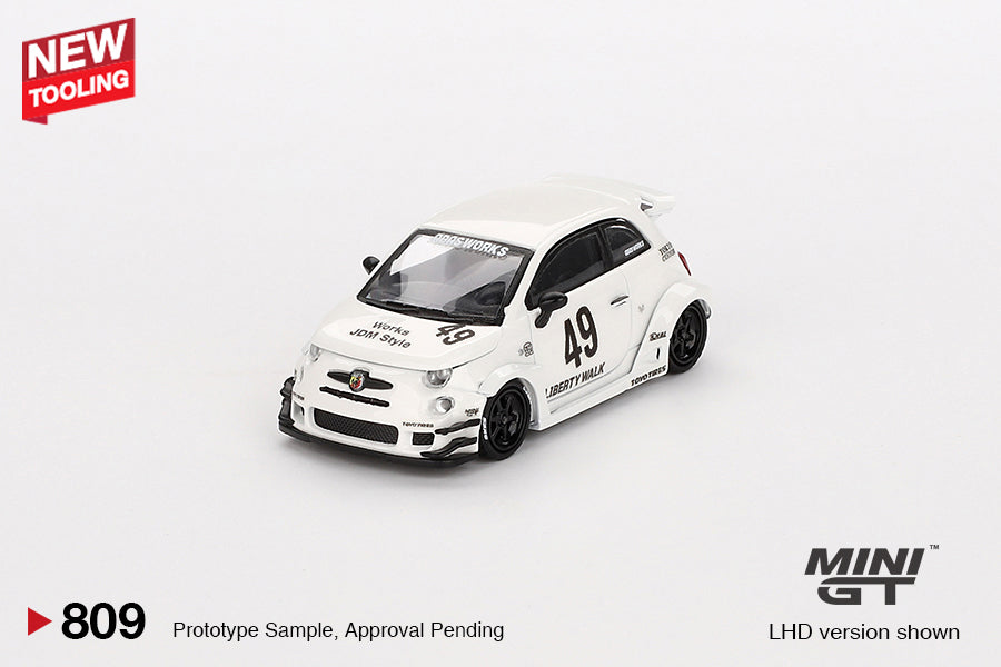 Mini GT Abarth Model Car - Abarth 595 LB-Works x Abas Works White