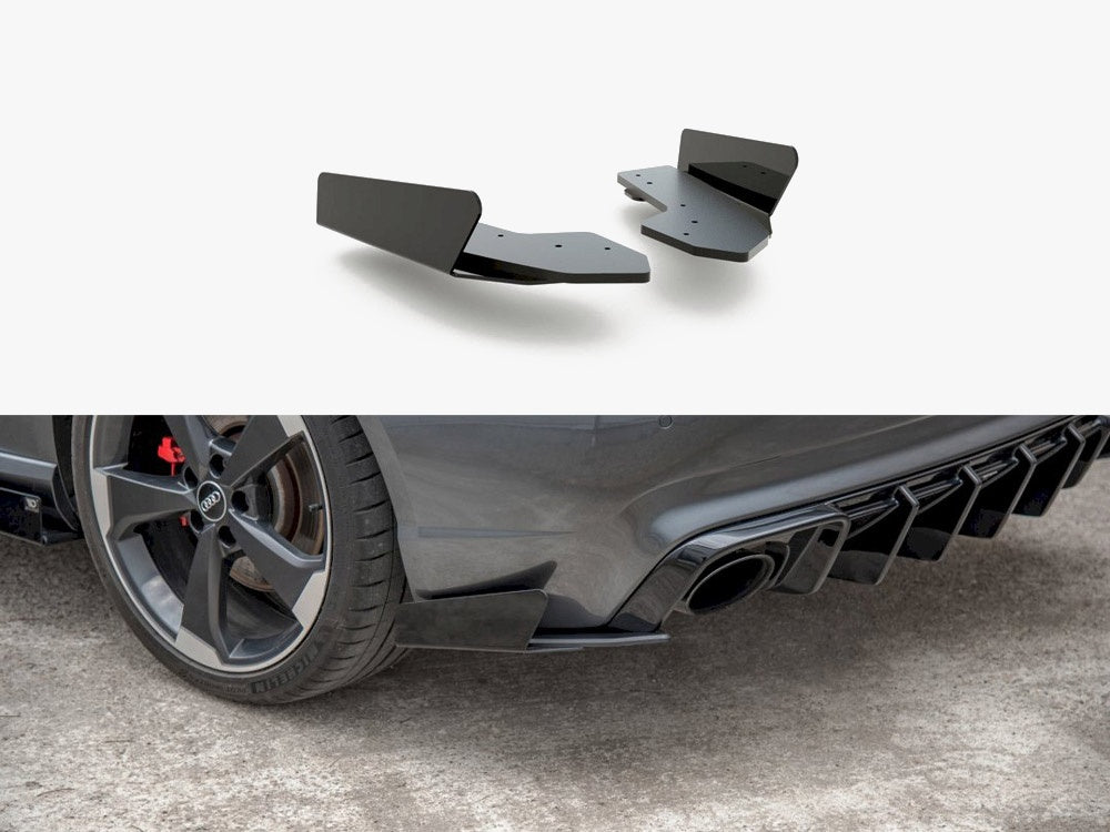 Maxton Design Street PRO Rear Side Splitters + Flaps Audi RS3 8V Sportback - Black-Red + Gloss Flaps