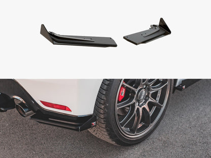 Maxton Design Street PRO Rear Side Splitters + Flaps Toyota GR Yaris Mk4 - Black-Red + Gloss Flaps