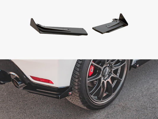 Maxton Design Street PRO Rear Side Splitters + Flaps Toyota GR Yaris Mk4 - Black-Red + Gloss Flaps