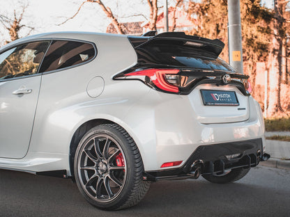 Maxton Design Street PRO Rear Side Splitters + Flaps Toyota GR Yaris Mk4 - Black-Red + Gloss Flaps