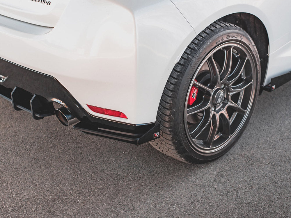 Maxton Design Street PRO Rear Side Splitters + Flaps Toyota GR Yaris Mk4 - Black-Red + Gloss Flaps