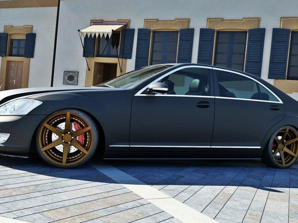 Maxton Design Side Skirts Diffusers Mercedes S-class W221 Long - Carbon Look