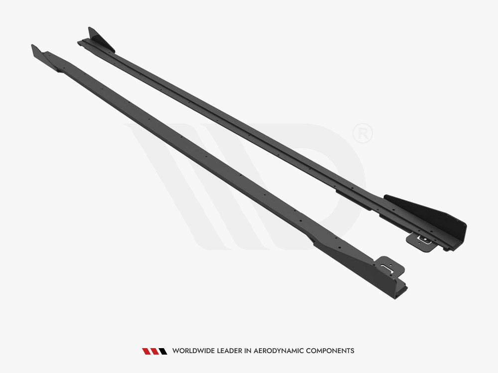 Maxton Design Street PRO Side Skirts Diffusers V.1 + Flaps Ford Mustang GT Mk6 Facelift - Black-Red + Gloss Flaps