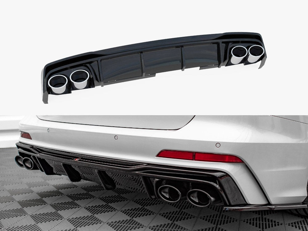 Maxton Design Reduced - Rear Valance + Black Exhaust Ends Imitation Audi S6 / A6 S-Line C8