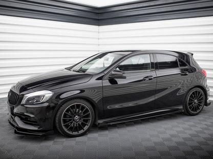 Maxton Design Street PRO Side Skirts Diffusers + Flaps Mercedes-Benz A AMG-Line W176 Facelift - Black-Red + Gloss Flaps