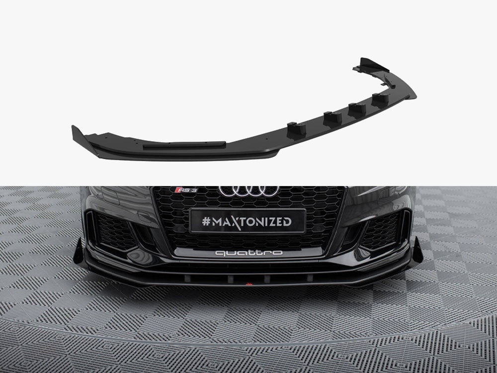 Maxton Design Street PRO Front Splitter V.1 + Flaps Audi RS3 Sedan 8V Facelift - Black-Red + Gloss Flaps