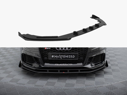Maxton Design Street PRO Front Splitter V.1 + Flaps Audi RS3 Sedan 8V Facelift - Black-Red + Gloss Flaps
