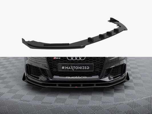 Maxton Design Street PRO Front Splitter V.1 + Flaps Audi RS3 Sedan 8V Facelift - Black-Red + Gloss Flaps