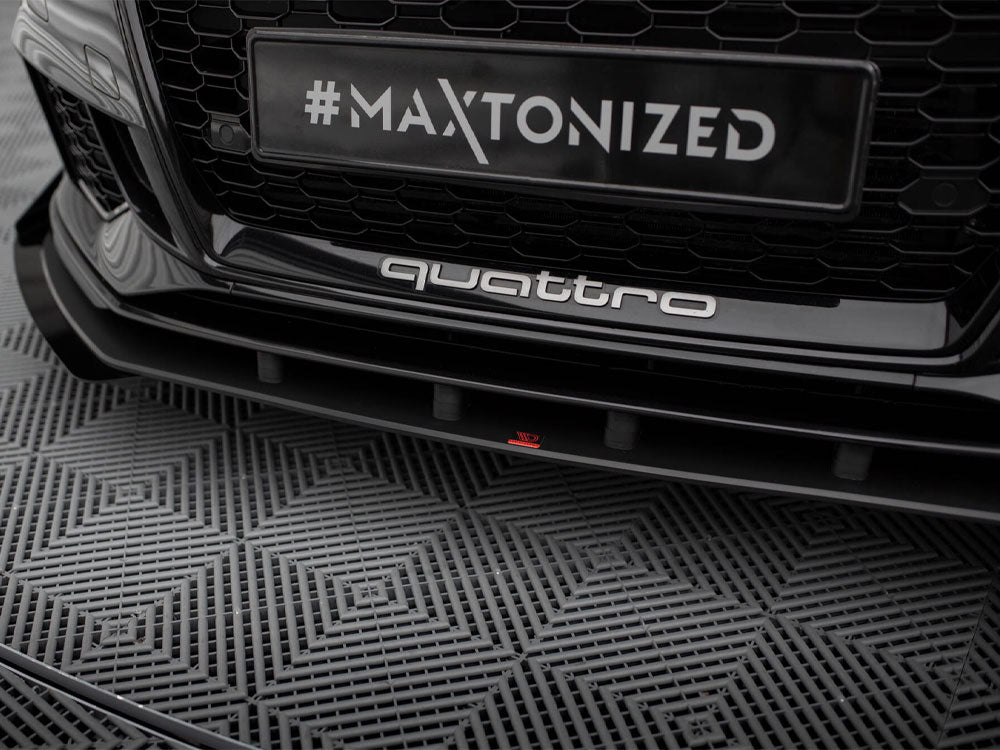 Maxton Design Street PRO Front Splitter V.1 + Flaps Audi RS3 Sedan 8V Facelift - Black-Red + Gloss Flaps