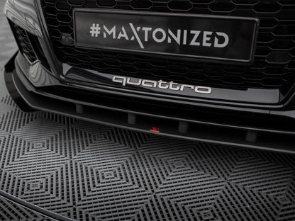 Maxton Design Street PRO Front Splitter V.1 + Flaps Audi RS3 Sedan 8V Facelift - Black-Red + Gloss Flaps