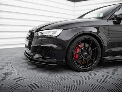 Maxton Design Street PRO Front Splitter V.1 + Flaps Audi RS3 Sedan 8V Facelift - Black-Red + Gloss Flaps