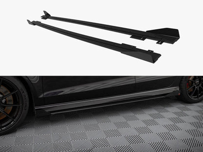 Maxton Design Street PRO Side Skirts Diffusers V.1 + Flaps Audi RS3 Sedan 8V Facelift - Black-Red + Gloss Flaps