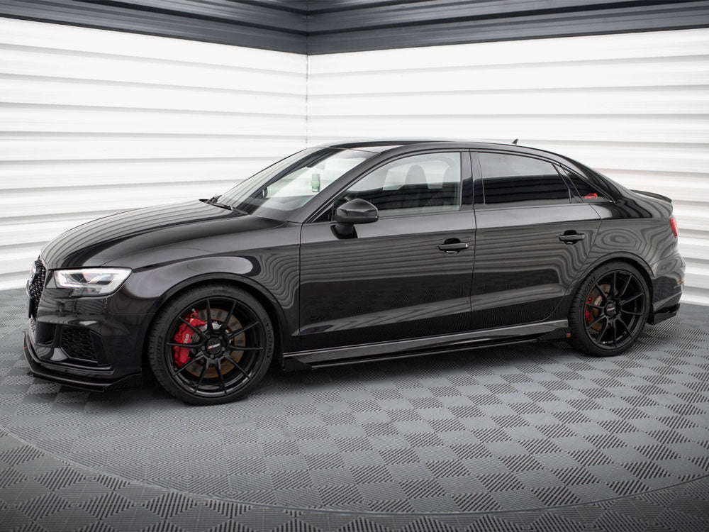 Maxton Design Street PRO Side Skirts Diffusers V.1 + Flaps Audi RS3 Sedan 8V Facelift - Black-Red + Gloss Flaps