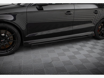 Maxton Design Street PRO Side Skirts Diffusers V.1 + Flaps Audi RS3 Sedan 8V Facelift - Black-Red + Gloss Flaps