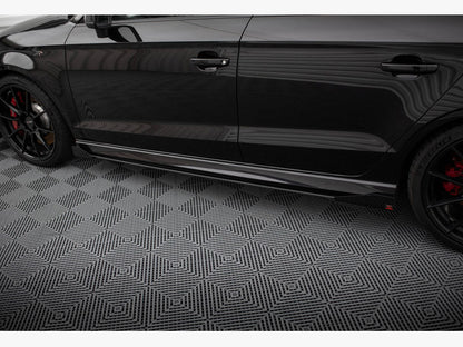 Maxton Design Street PRO Side Skirts Diffusers V.1 + Flaps Audi RS3 Sedan 8V Facelift - Black-Red + Gloss Flaps