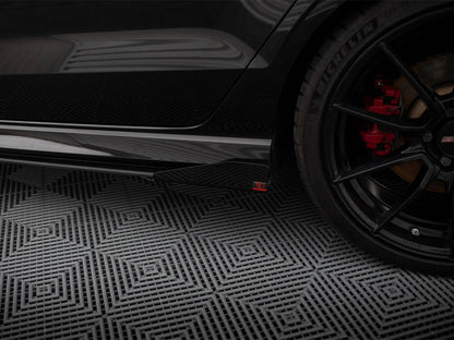 Maxton Design Street PRO Side Skirts Diffusers V.1 + Flaps Audi RS3 Sedan 8V Facelift - Black-Red + Gloss Flaps