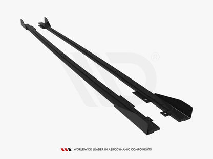 Maxton Design Street PRO Side Skirts Diffusers V.1 + Flaps Audi RS3 Sedan 8V Facelift - Black-Red + Gloss Flaps