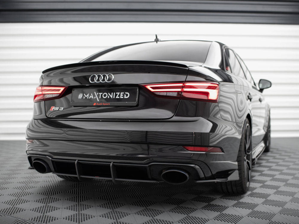 Maxton Design Street Pro Rear Side Splitters + Flaps Audi RS3 Sedan 8V Facelift - Black-Red + Gloss Flaps