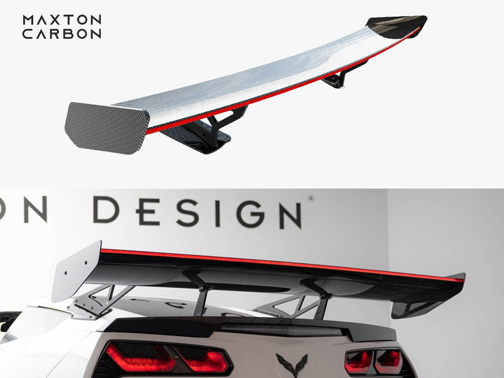 Maxton Design Carbon Spoiler With Internal Brackets Uprights + LED Chevrolet Corvette Stingray / Grand Sport C7