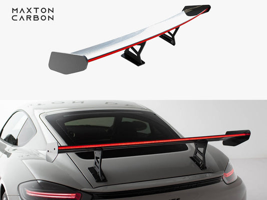 Maxton Design Carbon Spoiler With Internal Brackets Uprights V.1 + LED Porsche 718 Cayman GTS 982c