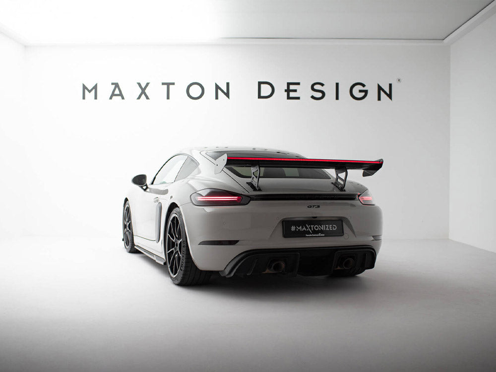 Maxton Design Carbon Spoiler With Internal Brackets Uprights V.2 + LED Porsche 718 Cayman GTS 982c