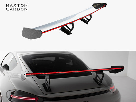 Maxton Design Carbon Spoiler With Internal Brackets Uprights V.2 + LED Porsche 718 Cayman GTS 982c
