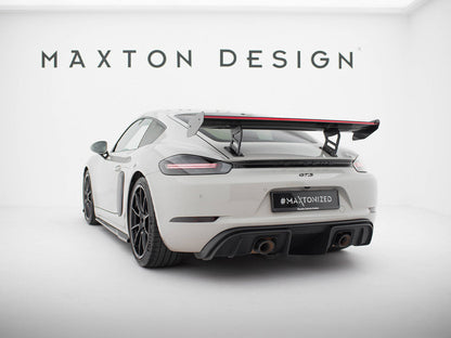 Maxton Design Carbon Spoiler With Internal Brackets Uprights V.2 + LED Porsche 718 Cayman GTS 982c