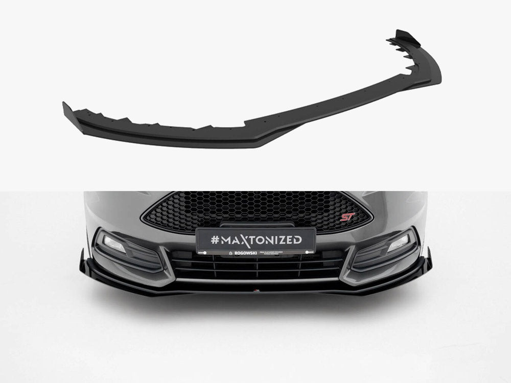 Maxton Design Street PRO Front Splitter + Flaps Ford Focus ST Mk3 Facelift - Black-Red + Gloss Flaps