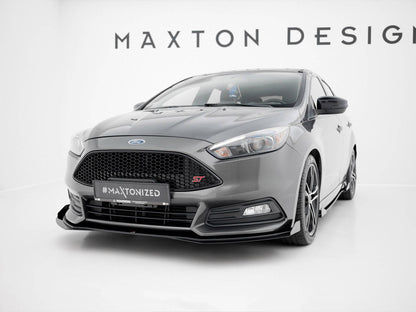 Maxton Design Street PRO Front Splitter + Flaps Ford Focus ST Mk3 Facelift - Black-Red + Gloss Flaps
