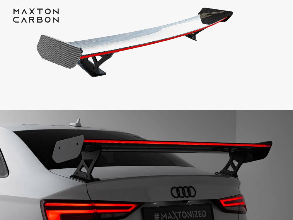 Maxton Design Carbon Spoiler With External Brackets Uprights + LED Audi A3 / A3 S-Line / S3 / RS3 Sedan 8V / 8V Facelift