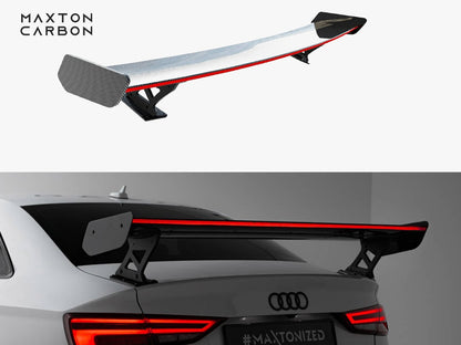 Maxton Design Carbon Spoiler With External Brackets Uprights + LED Audi A3 / A3 S-Line / S3 / RS3 Sedan 8V / 8V Facelift