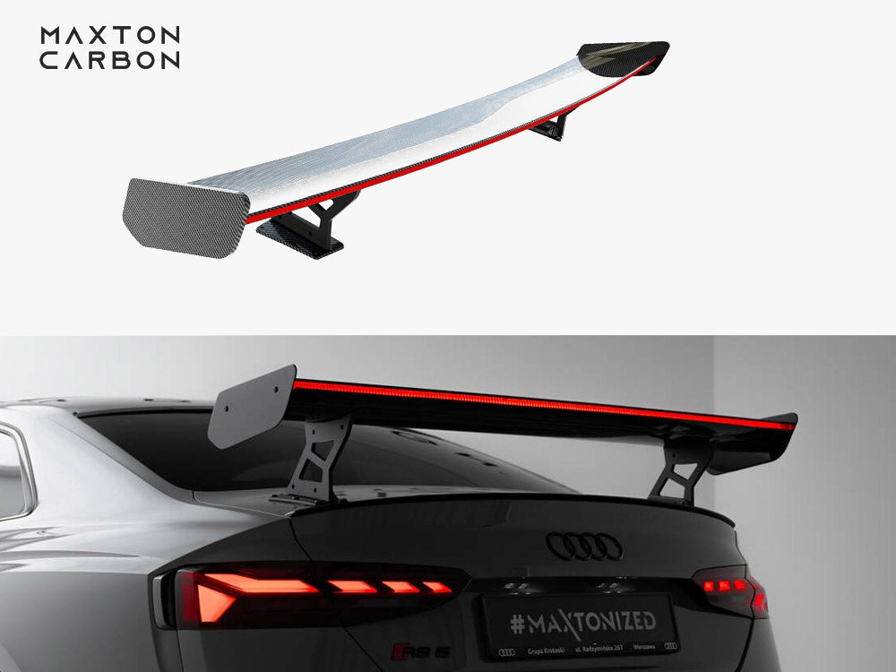 Maxton Design Carbon Spoiler With External Brackets Uprights V.2 + LED Audi A5 / A5 S-Line / S5 / RS5 Coupe F5 / F5 Facelift