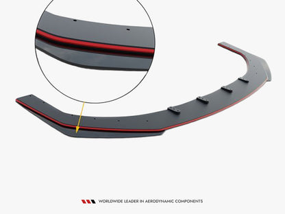Maxton Design Street PRO Front Splitter V.1 + Flaps Audi RS3 Sedan 8V Facelift - Black-Red + Gloss Flaps