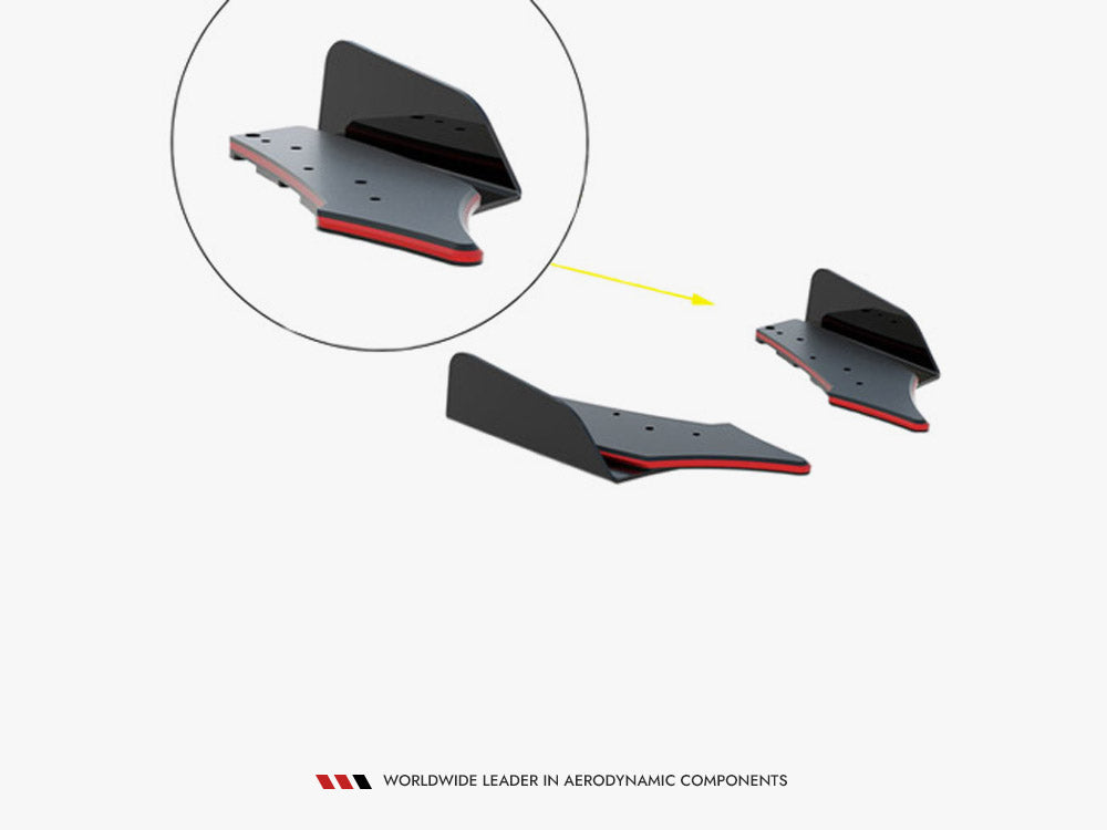 Maxton Design Street PRO Rear Side Splitters + Flaps Toyota GR Yaris Mk4 - Black-Red + Gloss Flaps