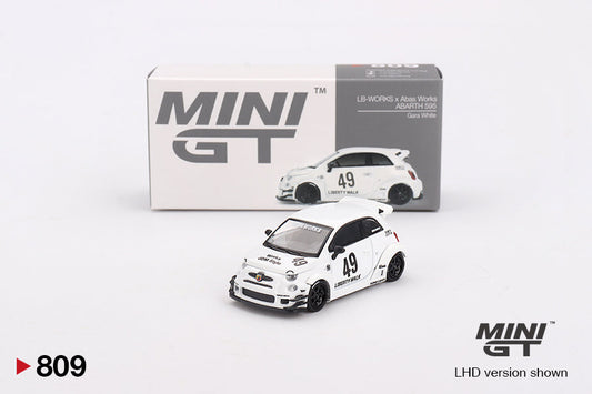 Mini GT Abarth Model Car - Abarth 595 LB-Works x Abas Works White