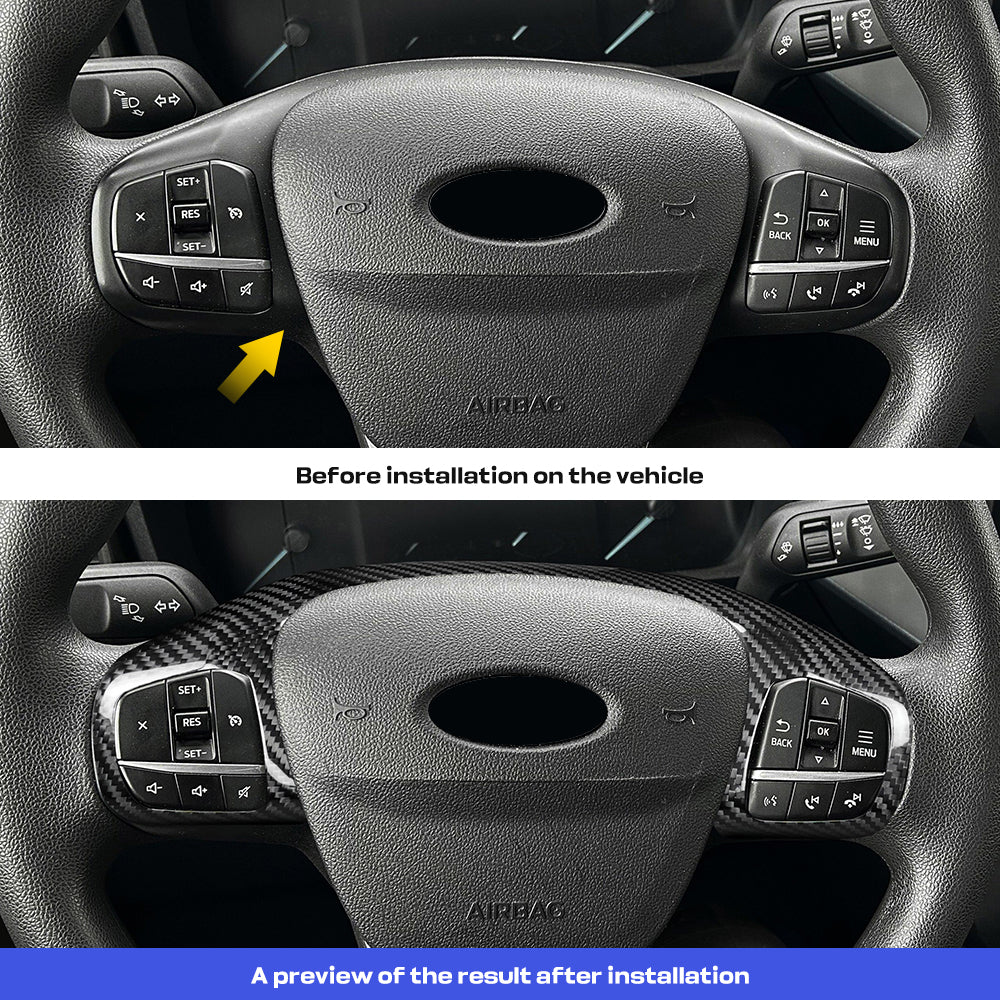 Car Enhancements UK - Real Carbon Fibre Steering Wheel Trim (Top/Buttons Only) Fiesta MK8/8.5 | Focus MK4/4.5 | Puma MK2 | Kuga MK3/3.5 | Transit Custom
