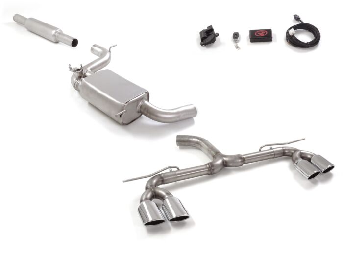 Ragazzon Stainless steel front silencer + centre silencer + rear tube L/R VOLKSWAGEN 2.0TSI GTi (169KW) 76mm 2017>>2018 (50.0824.35) - TMC Motorsport